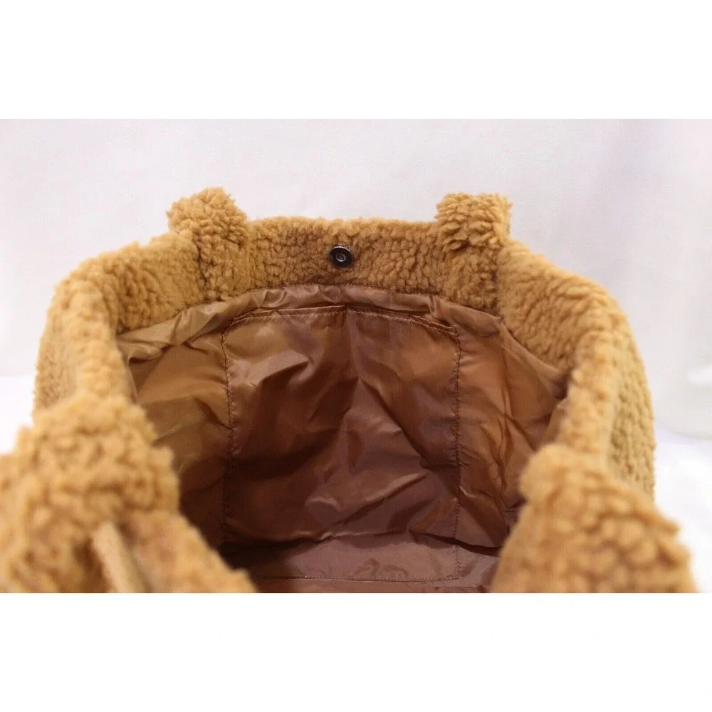 VICTORIA'S SECRET‎  PINK Plush Fleece Sherpa Brown TOTE BAG Snap Closure NEW